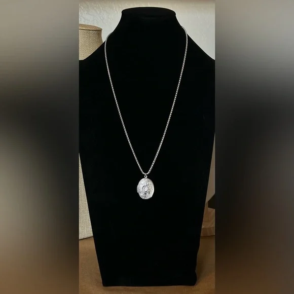 Floral Locket Necklace, Sterling Silver over Stainless Steel - Picture 4 of 9